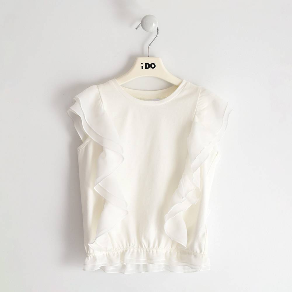 Футболка для девочки iDO подросток хлопок эластичный трикотаж рюши 4.J492.00/0112
